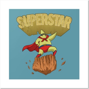 Superstar Yellow Star Superhero on a Rock Posters and Art